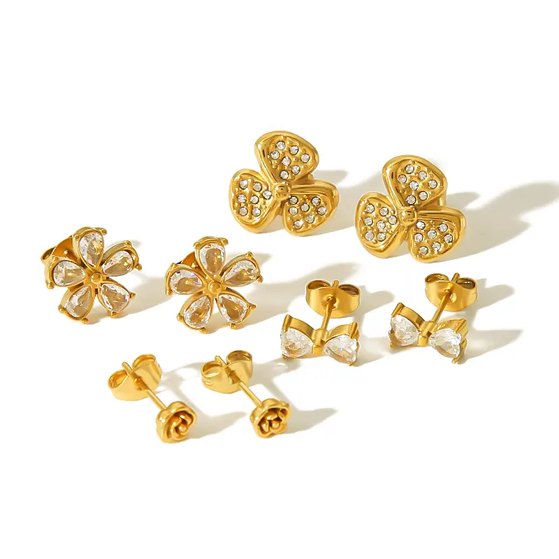 1 Pair Sweet Simple Style Flower Shape Stainless Steel 18K Gold Plated Women's Stud Earrings h5 